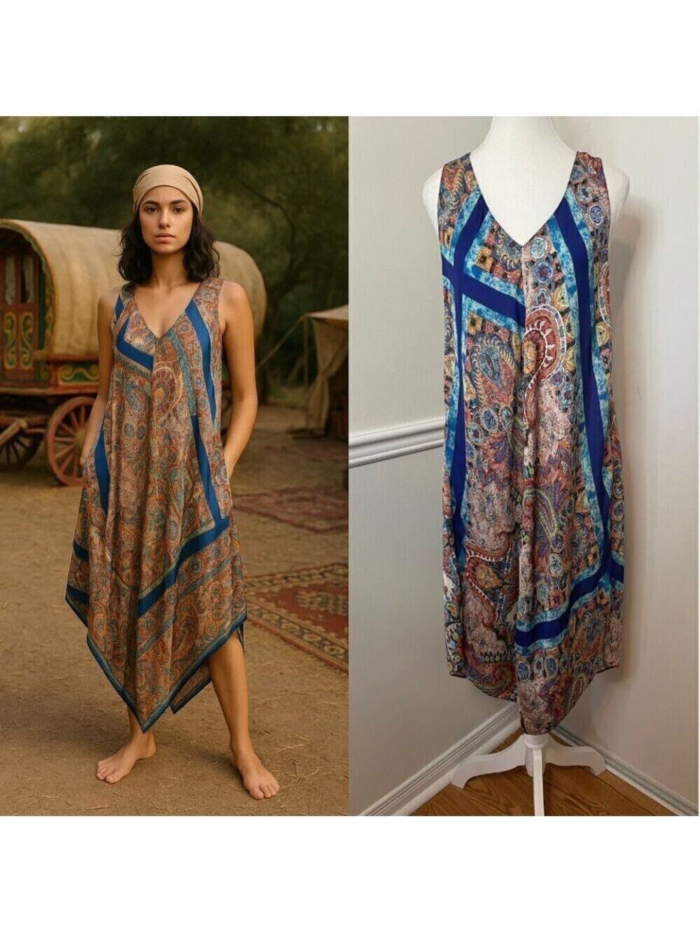 Zara Scarf Style Paisley Satin Dress S